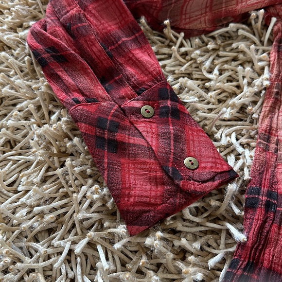 Free People Plaid Long Sleeve Shirt Hand Dyed Size S - Picture 7 of 8